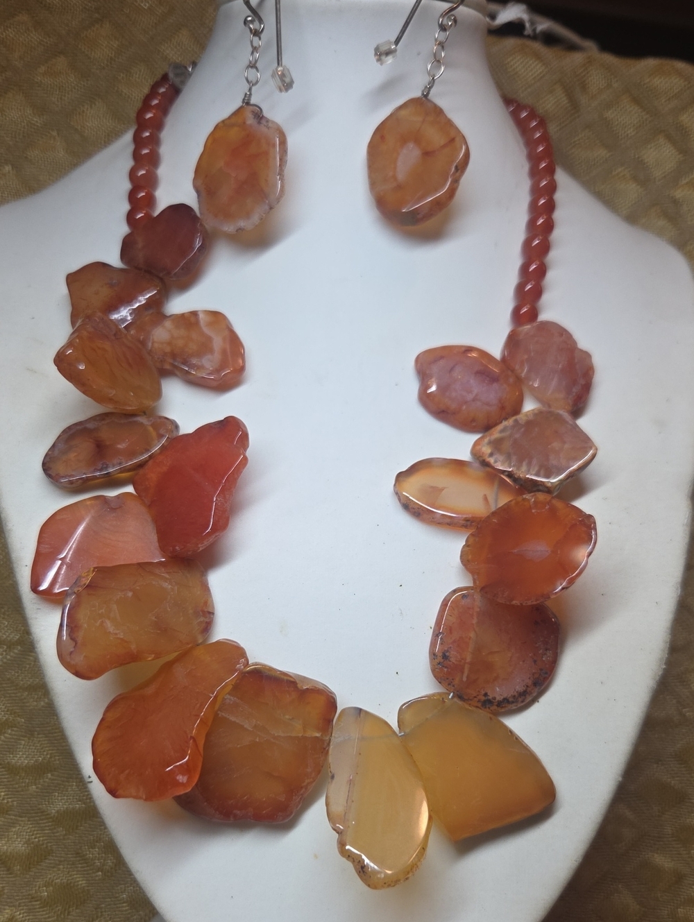 925 Barse Carnelian Agate Beaded Necklace And Earrings Statement Set